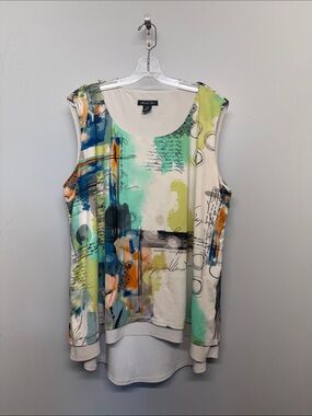 Michael Tyler Abstract Multi-Color Sleeveless Blouse with Scoop Neck